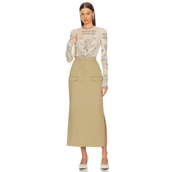 NANUSHKA Edena Skirt in Pebble Large New Womens Long Maxi Chinos Khaki - Picture 16 of 16